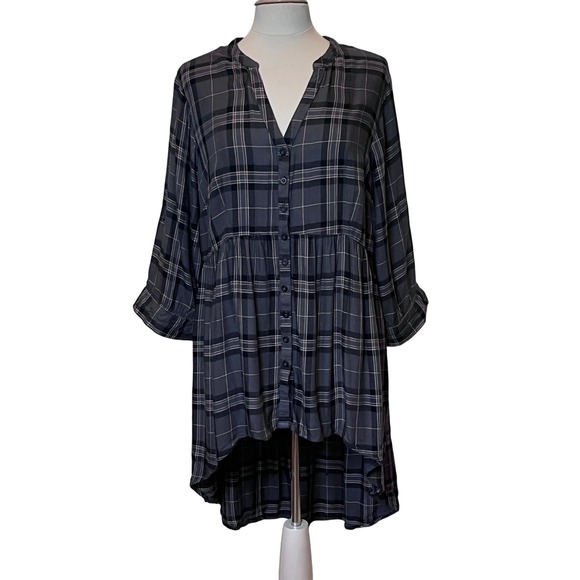 Torrid Plus Size Plaid Hi-Lo Button Front Tunic Top Blouse Size 2 Grunge Gothic - Picture 1 of 12